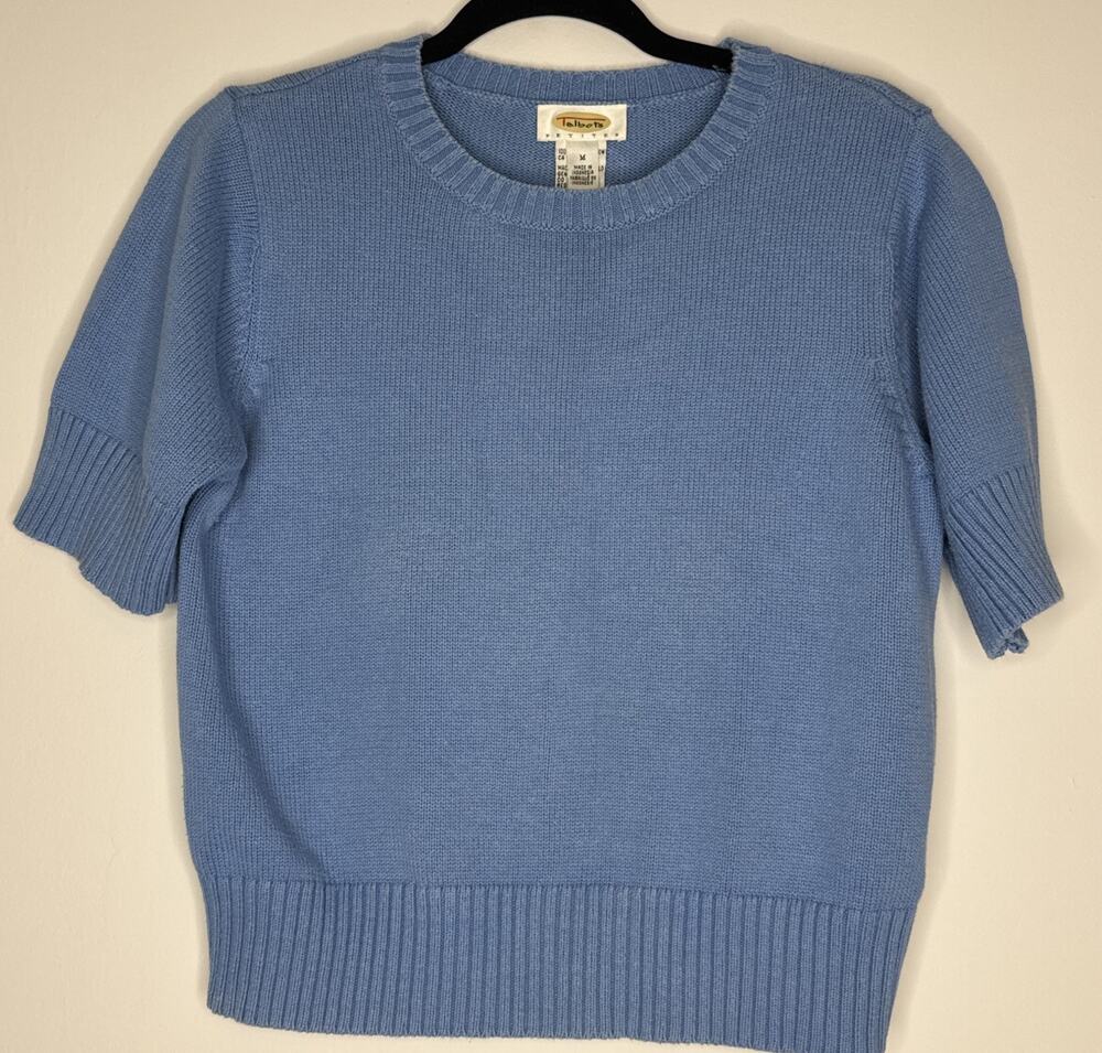 Talbots Sweater Womens X Blue Short Sleeve Scoop Neck Casual 100% cotton Medium